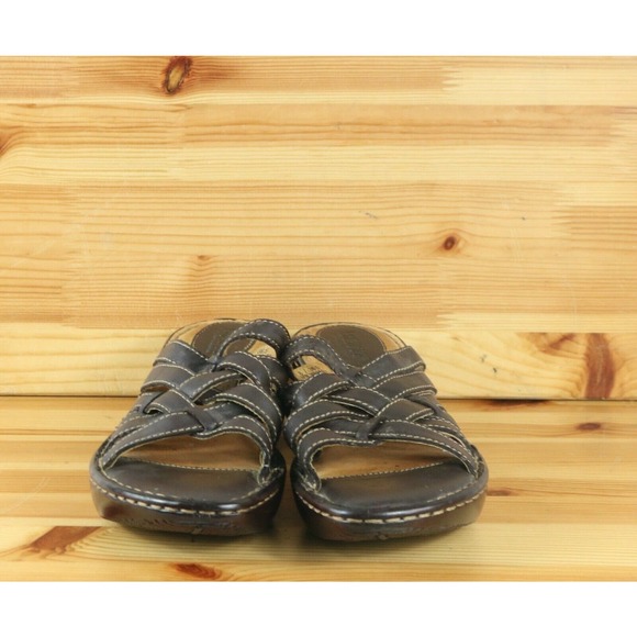 Born Handcrafted Basket Weave Leather Wedge Slides Sandals Women's Size 6 Brown - Picture 2 of 6